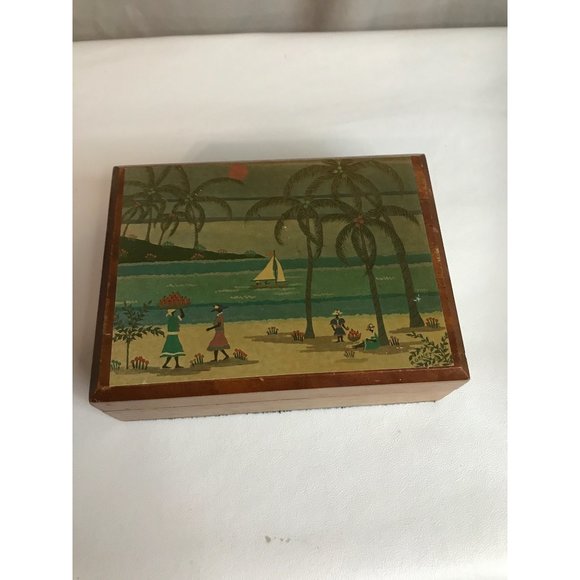 80s Wooden Caribbean Unnabella Trinket Jewelry Box by Rita Genet - Picture 1 of 6